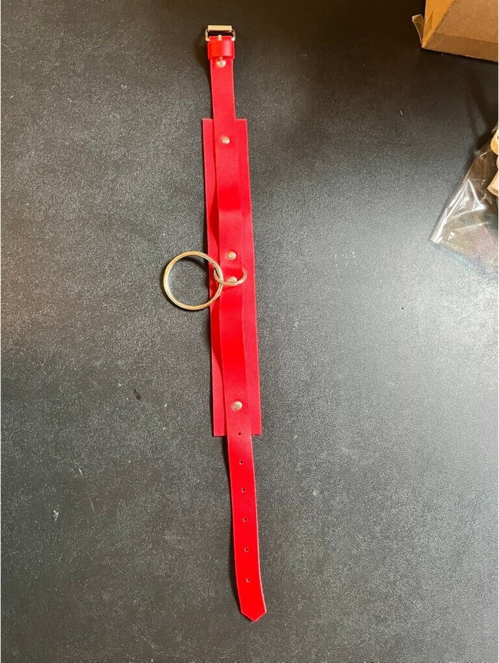 Goth Punk O-Ring Choker Necklace Red Faux Leather Alt Layered Collar Belt